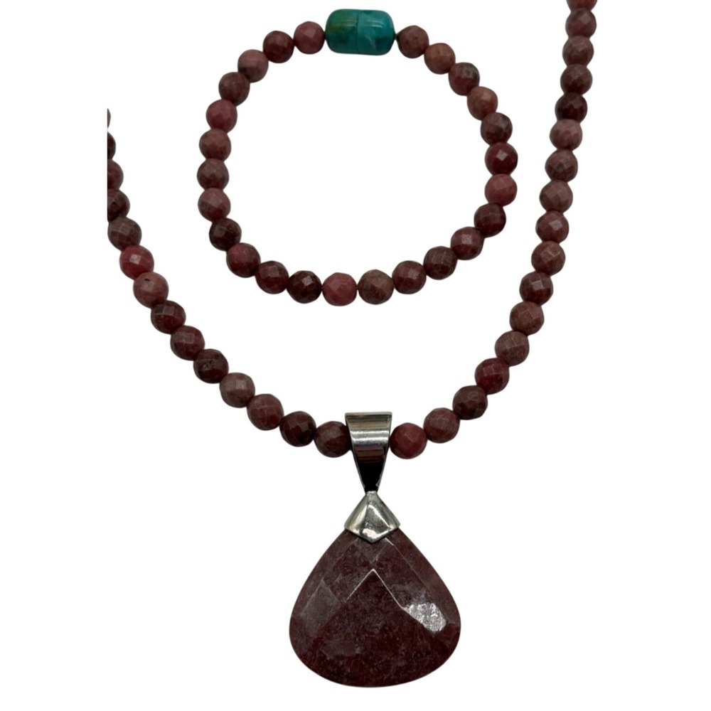 Jay King Sterling Silver Rhodonite Beaded Turquoise Clasp Necklace & Bracelet